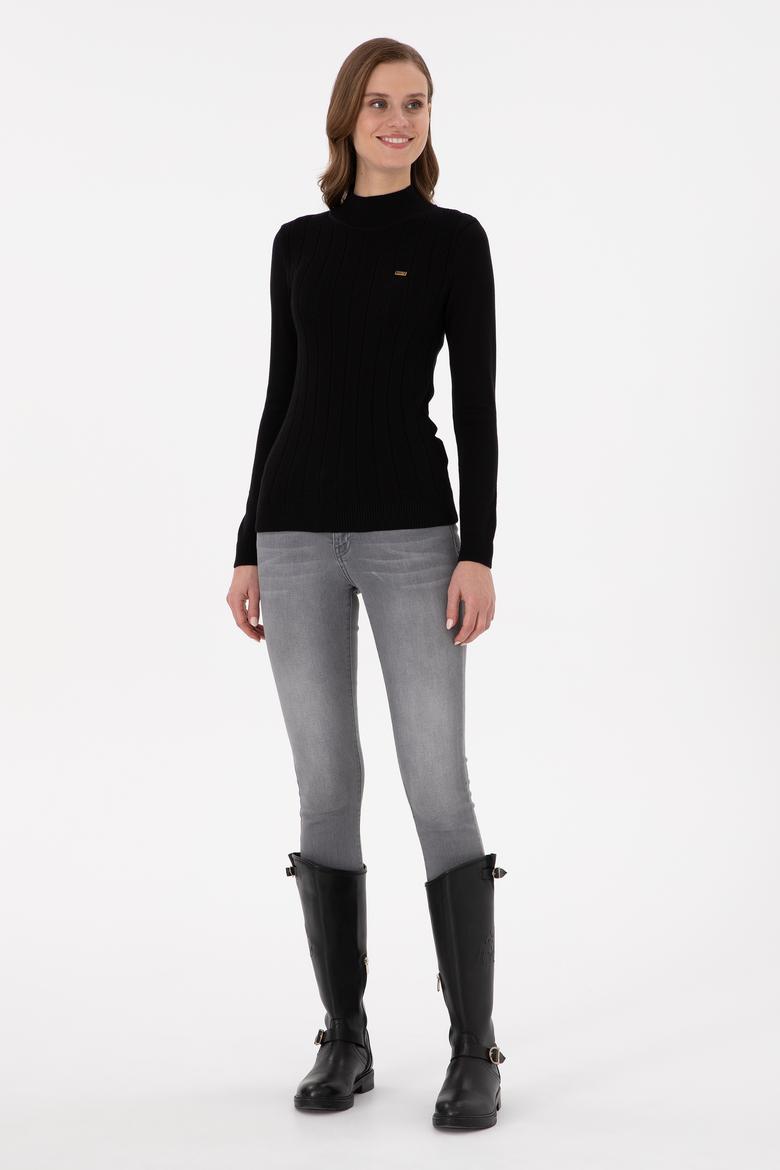 Kadın Siyah Balıkçı Yaka Kazak - 50292977020