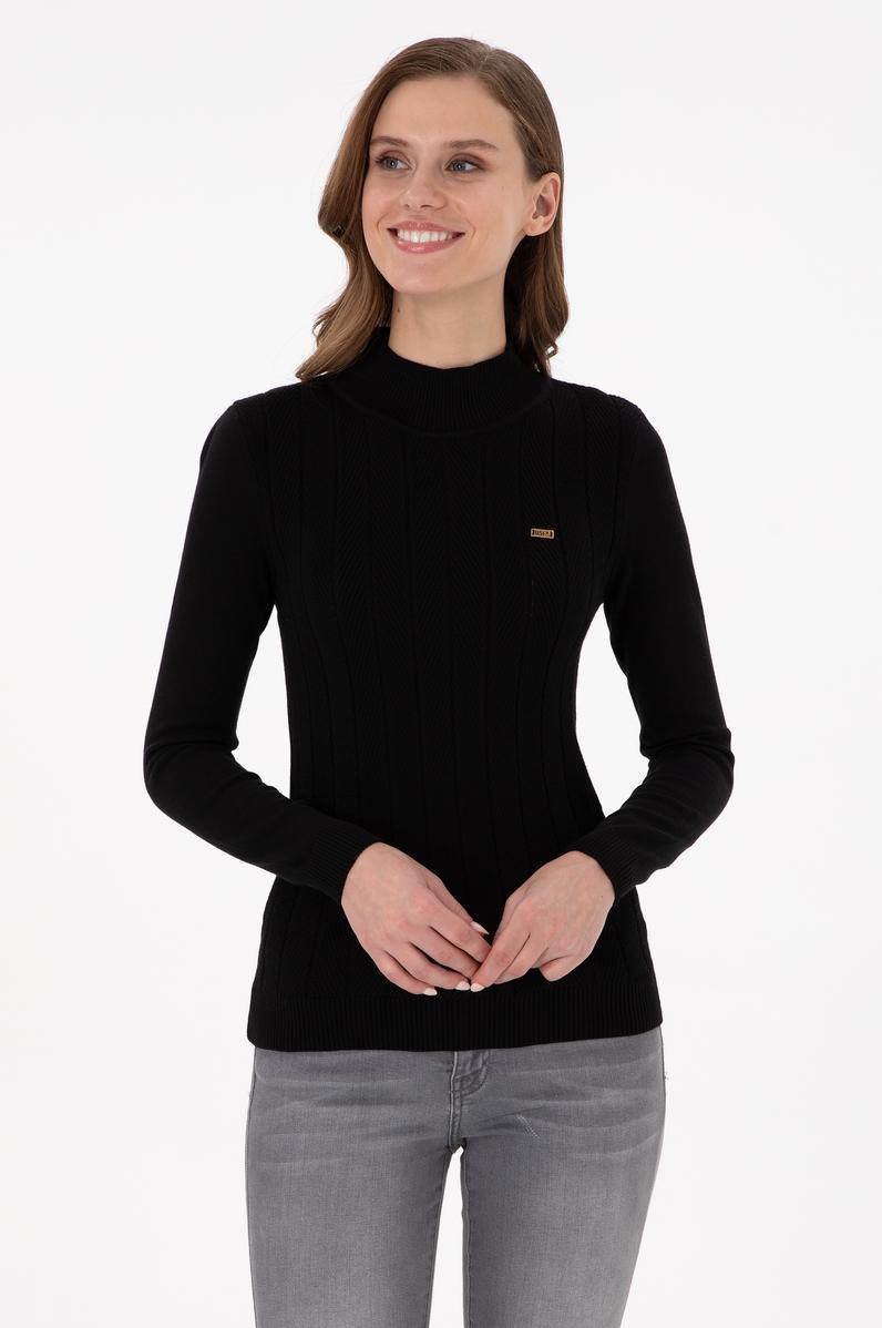 Kadın Siyah Balıkçı Yaka Kazak