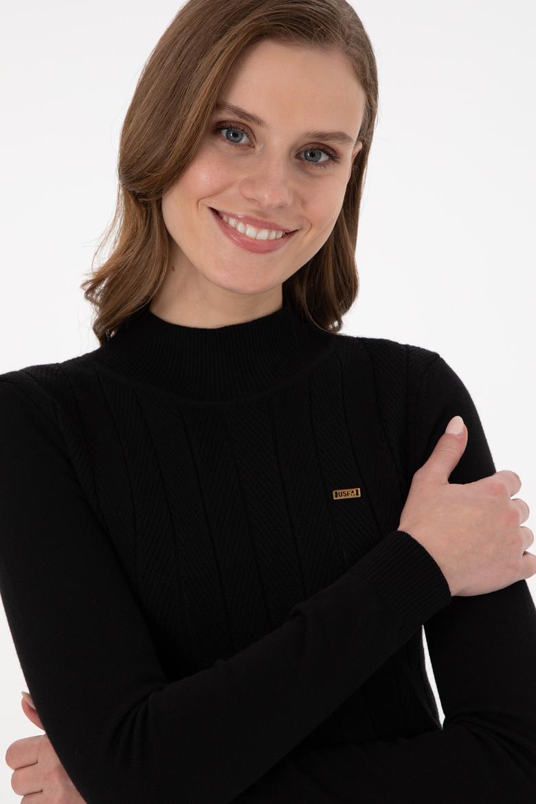 Kadın Siyah Balıkçı Yaka Kazak - 50292977020