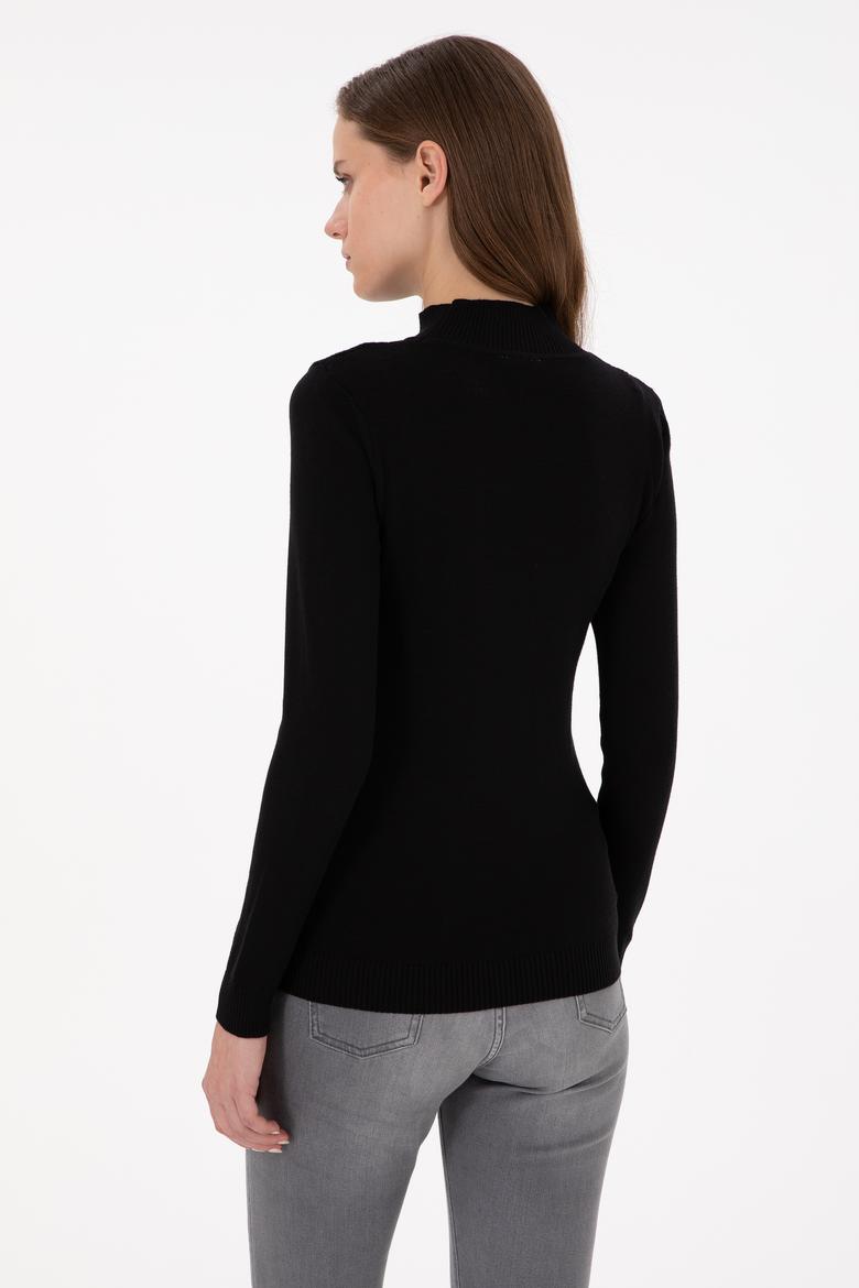 Kadın Siyah Balıkçı Yaka Kazak - 50292977020