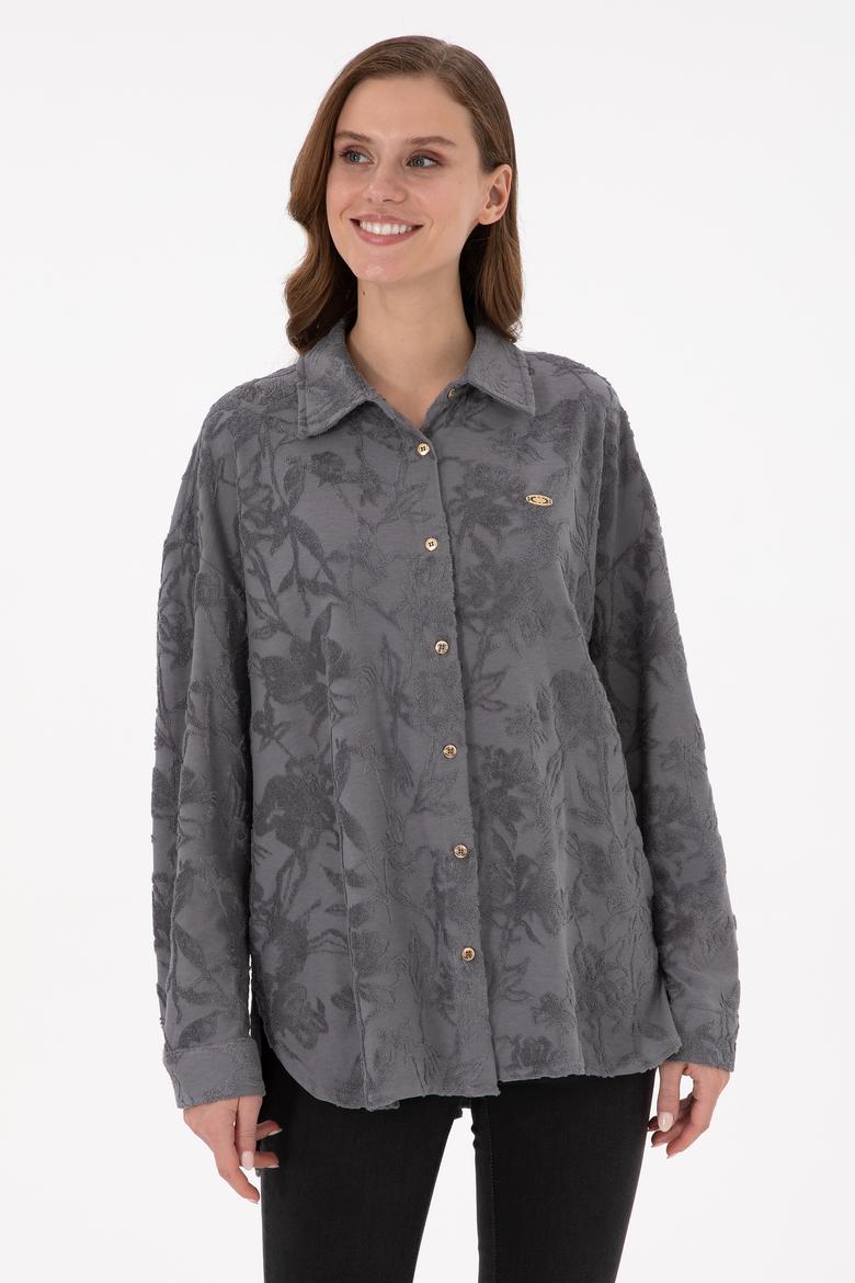 Kadın Gri Örme Gömlek