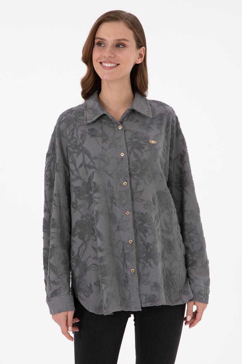 Kadın Gri Örme Gömlek