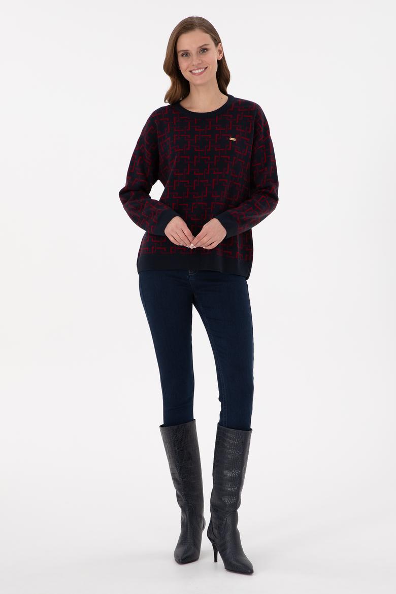 Kadın Vişne Bisiklet Yaka Kazak - 50293171013