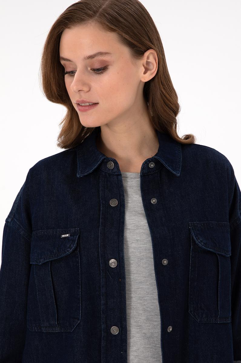 Kadın Mavi Jean Gömlek
