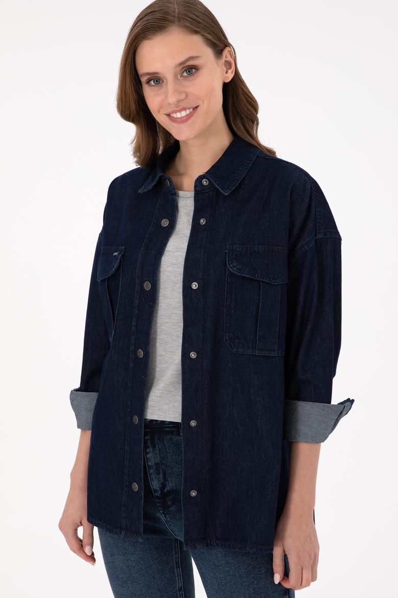Kadın Mavi Jean Gömlek - 50291123004