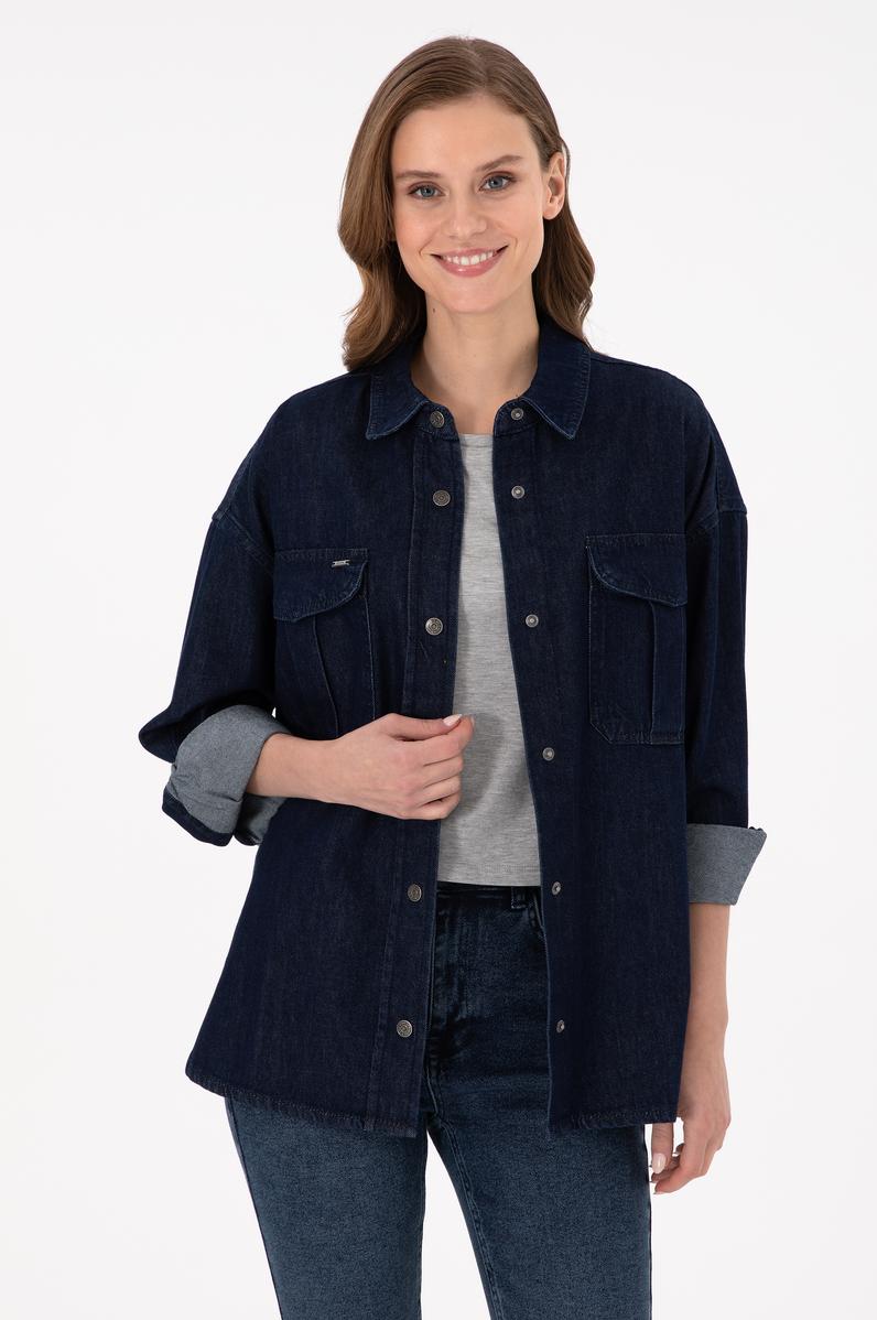 Kadın Mavi Jean Gömlek