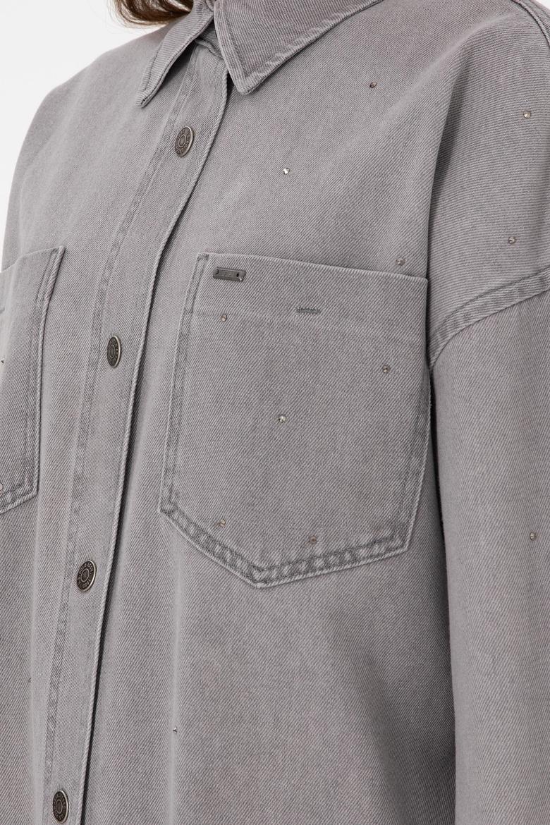 Kadın Gri Jean Tunik Gömlek - 50291131015