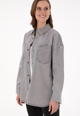 Kadın Gri Jean Tunik Gömlek - 50291131015