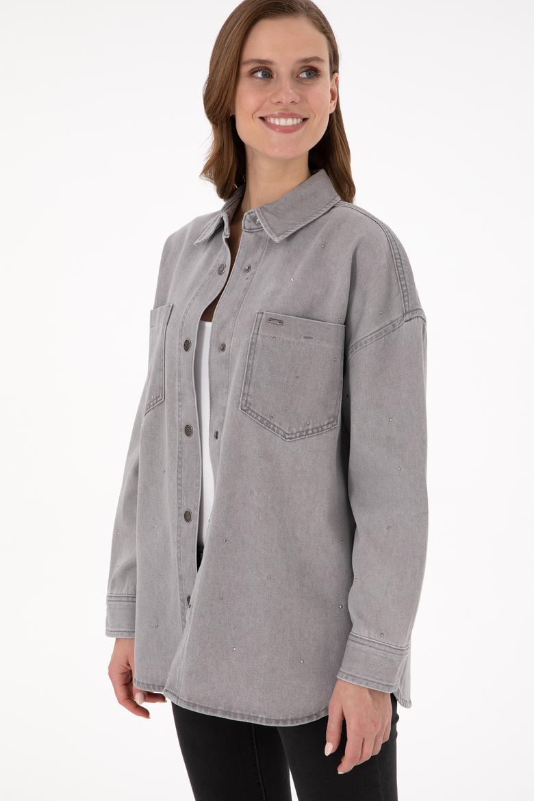 Kadın Gri Jean Tunik Gömlek - 50291131015