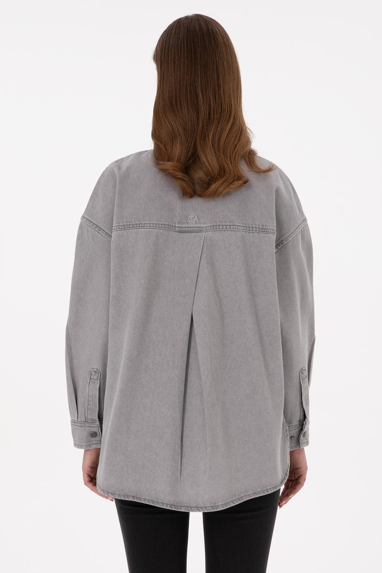 Kadın Gri Jean Tunik Gömlek - 50291131015