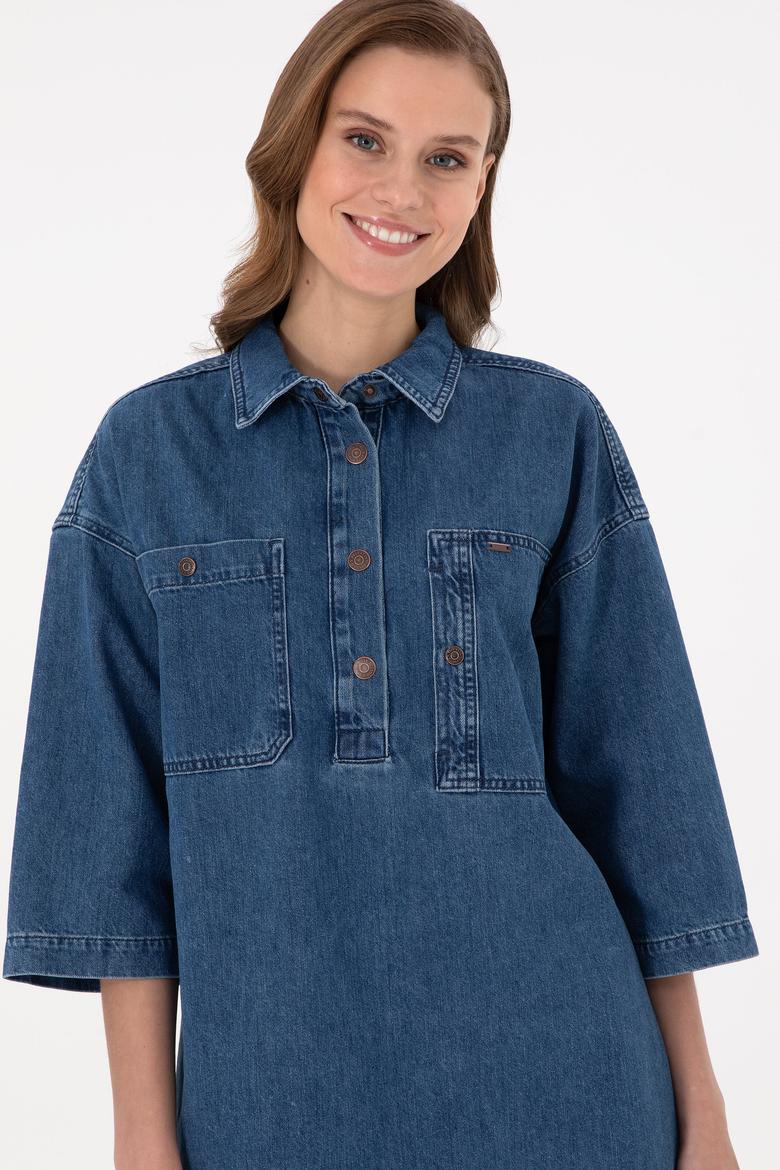 Kadın Mavi Jean Elbise - 50291135003