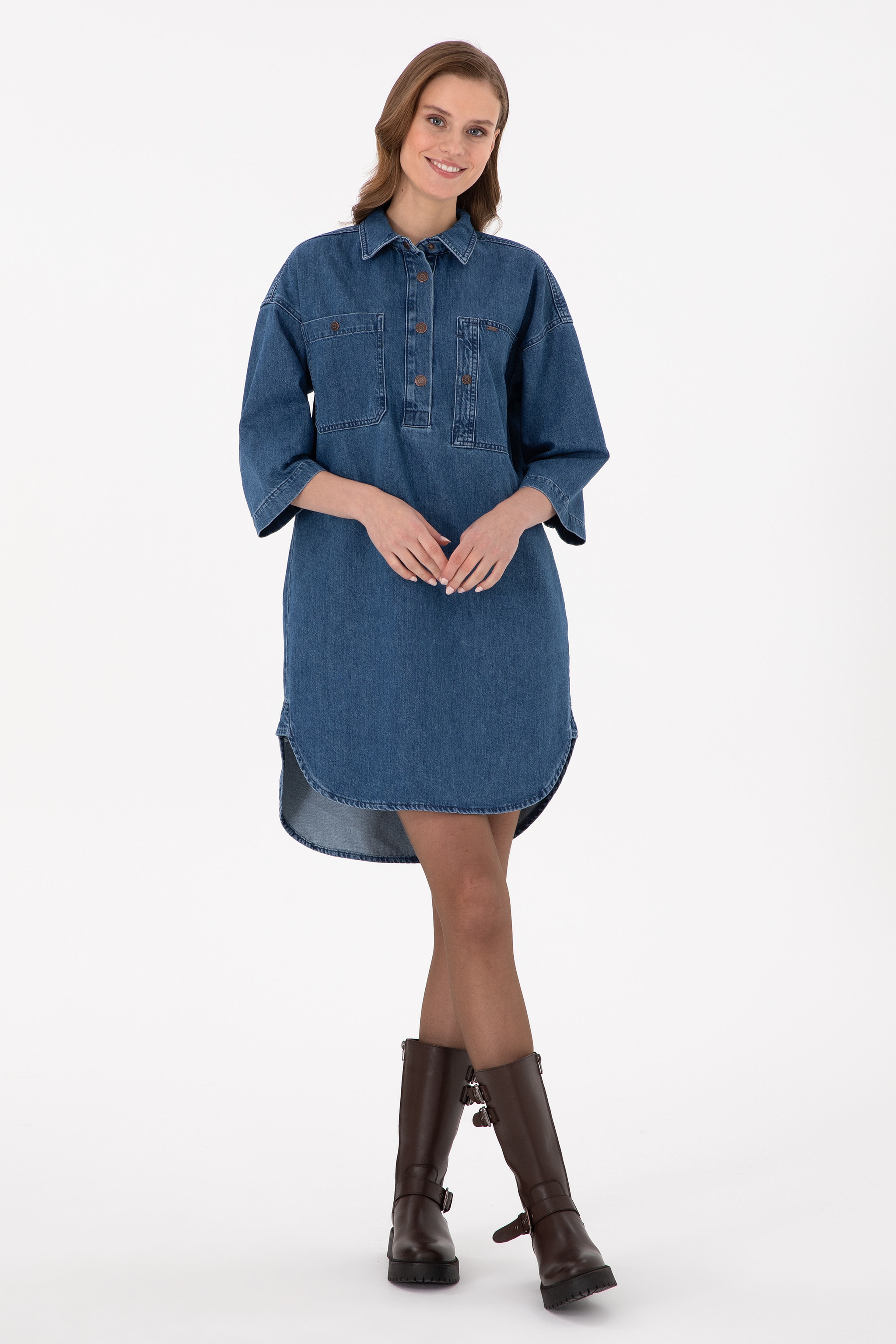 Kadın Mavi Jean Elbise - Image 3