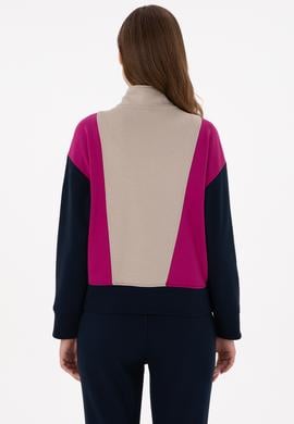 Kadın Fuşya Dik Yaka Fermuarlı Sweatshirt - 50291260005