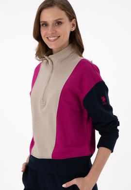 Kadın Fuşya Dik Yaka Fermuarlı Sweatshirt - 50291260005