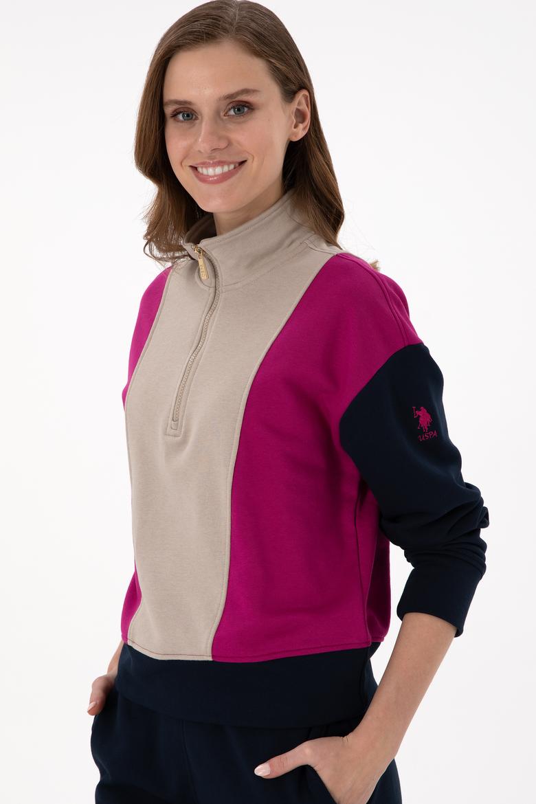 Kadın Fuşya Dik Yaka Fermuarlı Sweatshirt - 50291260005