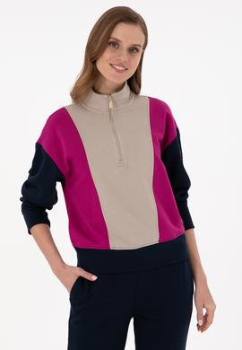 Kadın Fuşya Dik Yaka Fermuarlı Sweatshirt - 50291260005