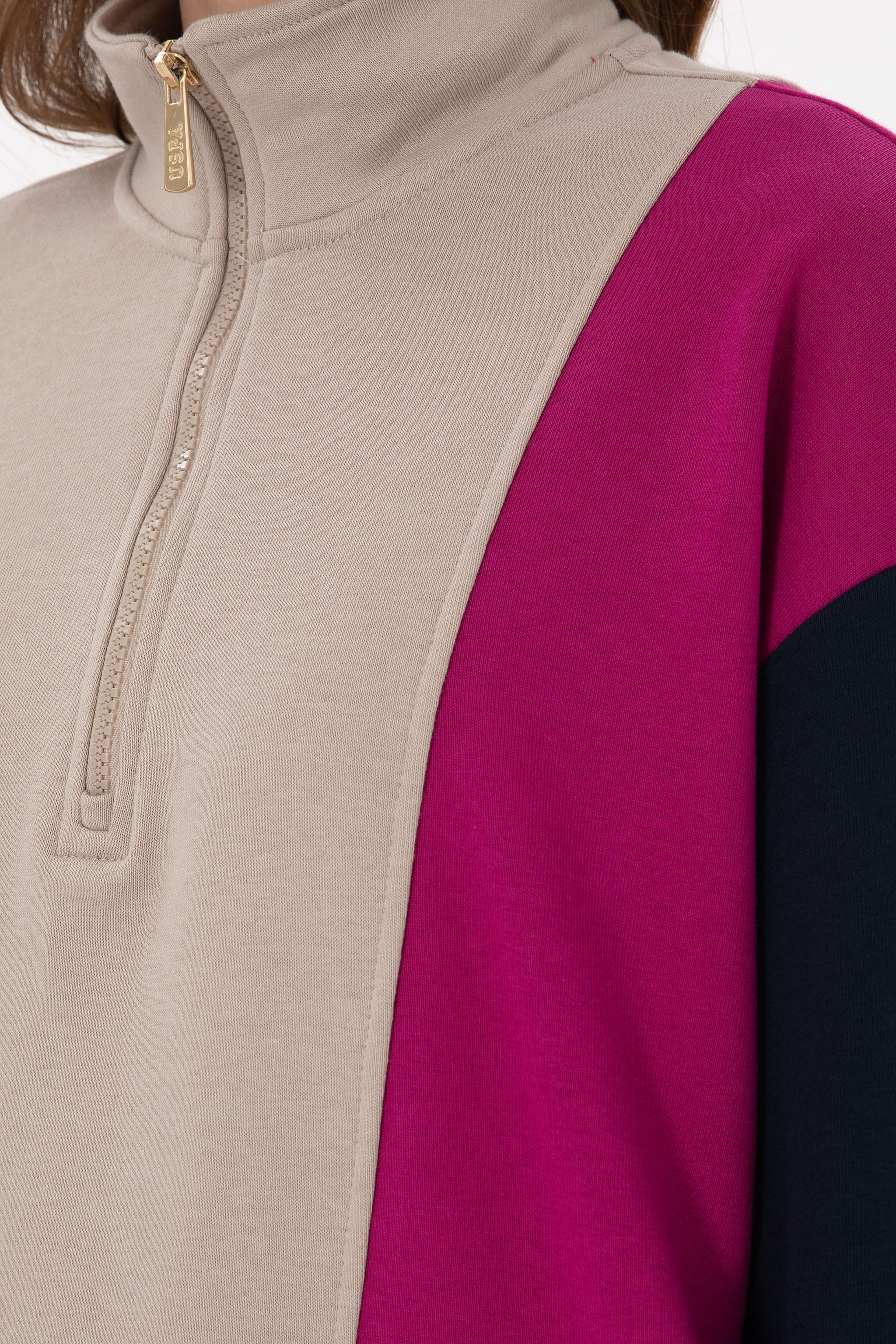 Kadın Fuşya Dik Yaka Fermuarlı Sweatshirt - Image 7