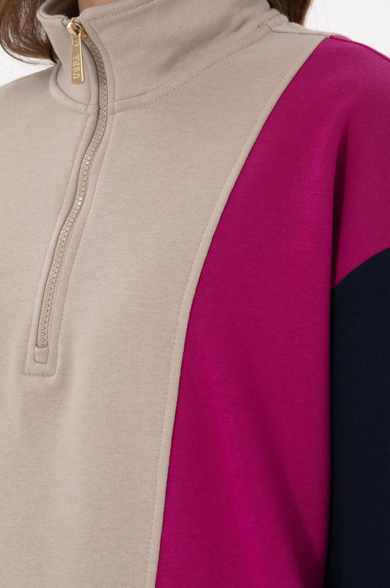 Kadın Fuşya Dik Yaka Fermuarlı Sweatshirt