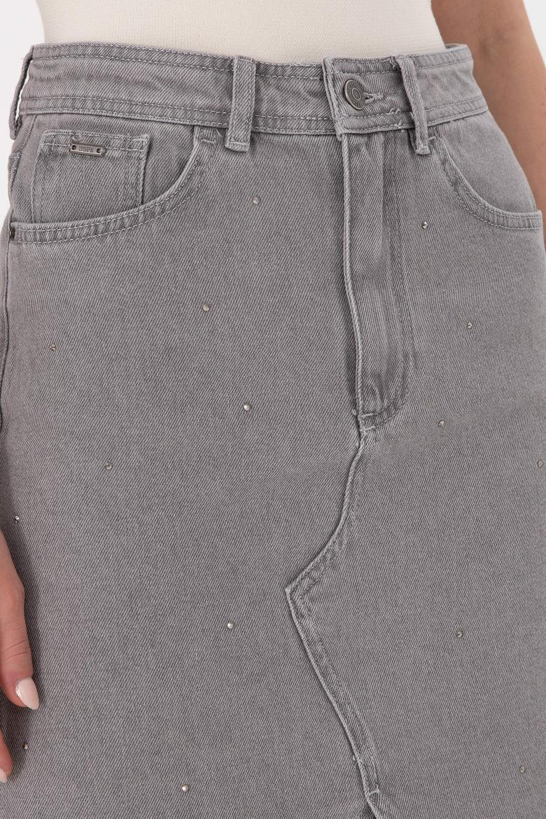 Kadın Gri Jean Etek - 50293251002