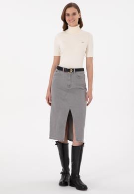 Kadın Gri Jean Etek - 50293251002