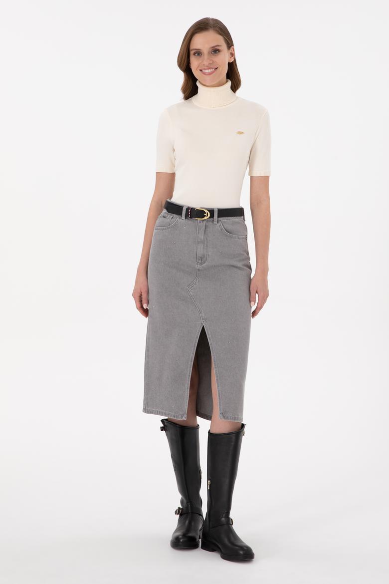 Kadın Gri Jean Etek - 50293251002