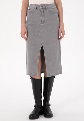 Kadın Gri Jean Etek - 50293251002