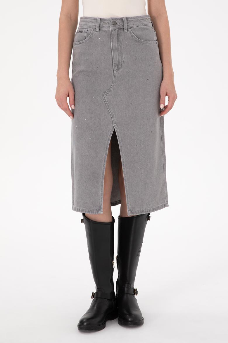 Kadın Gri Jean Etek - 50293251002