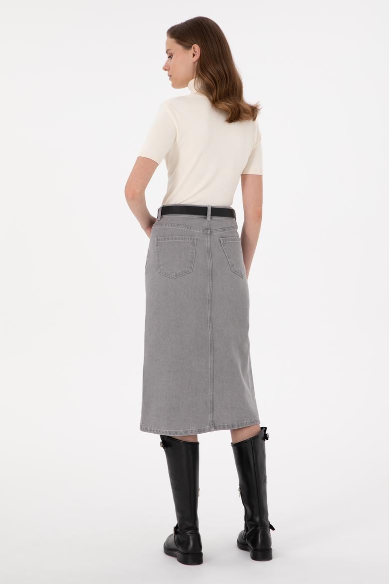 Kadın Gri Jean Etek - 50293251002