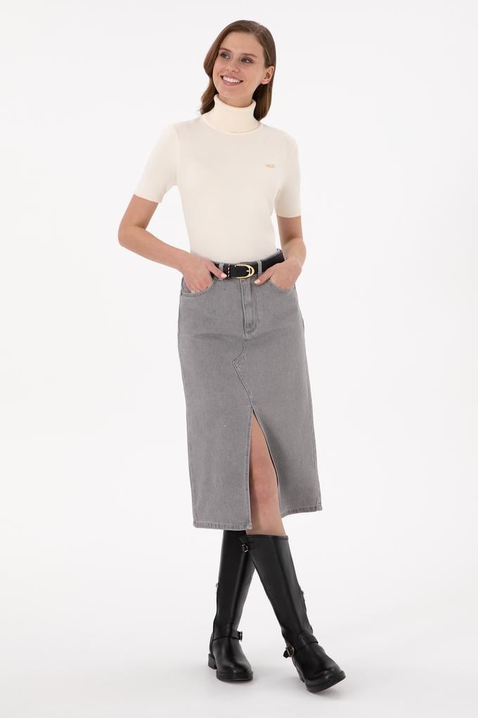 Kadın Gri Jean Etek