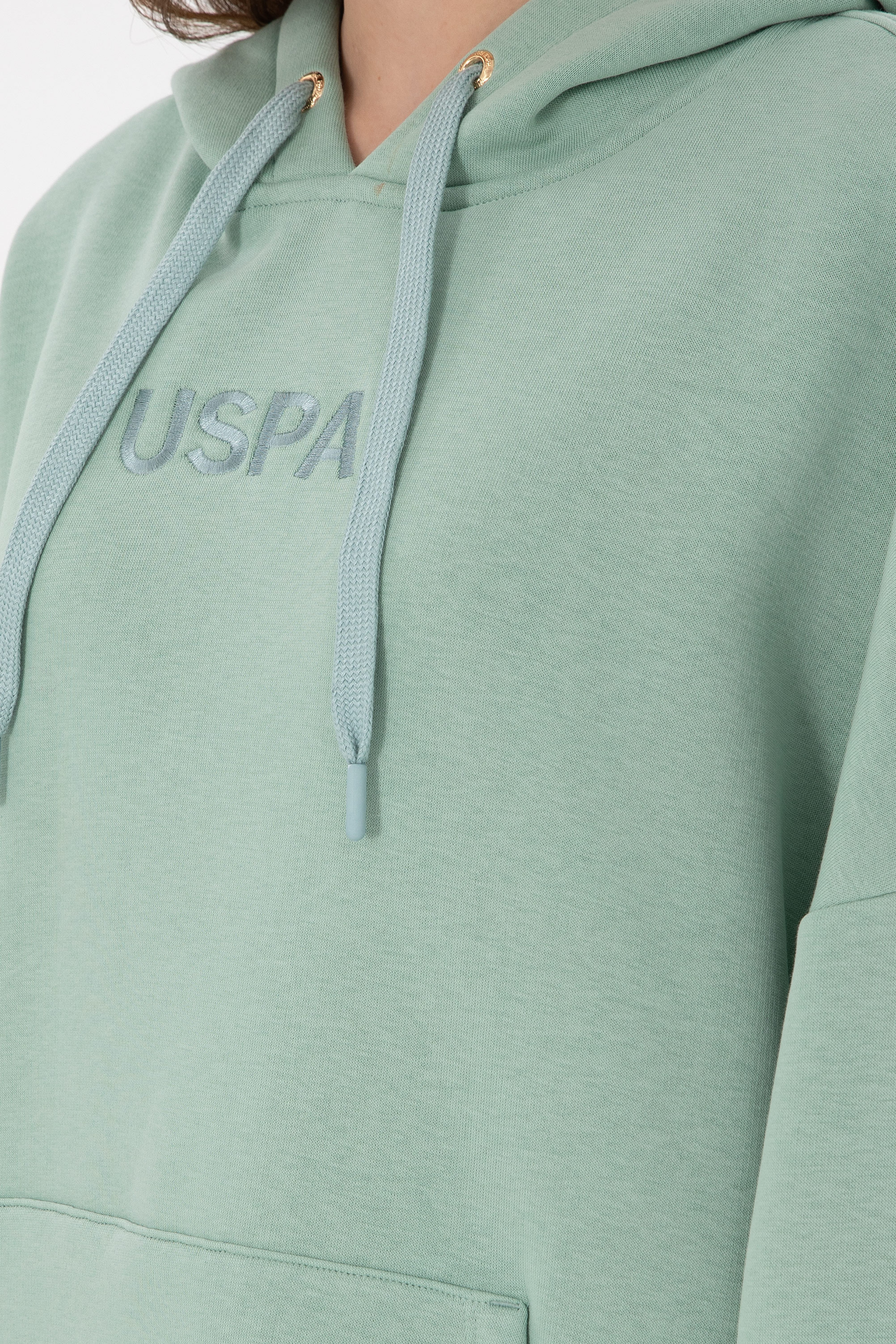 Kadın Su Yeşili Kapüşonlu Sweatshirt - Image 7