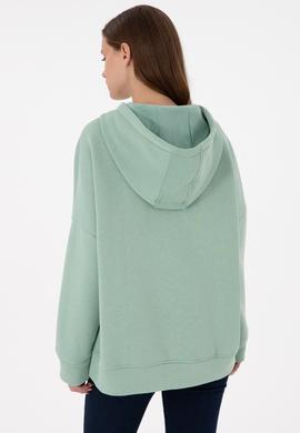 Kadın Su Yeşili Kapüşonlu Sweatshirt - 50292370058