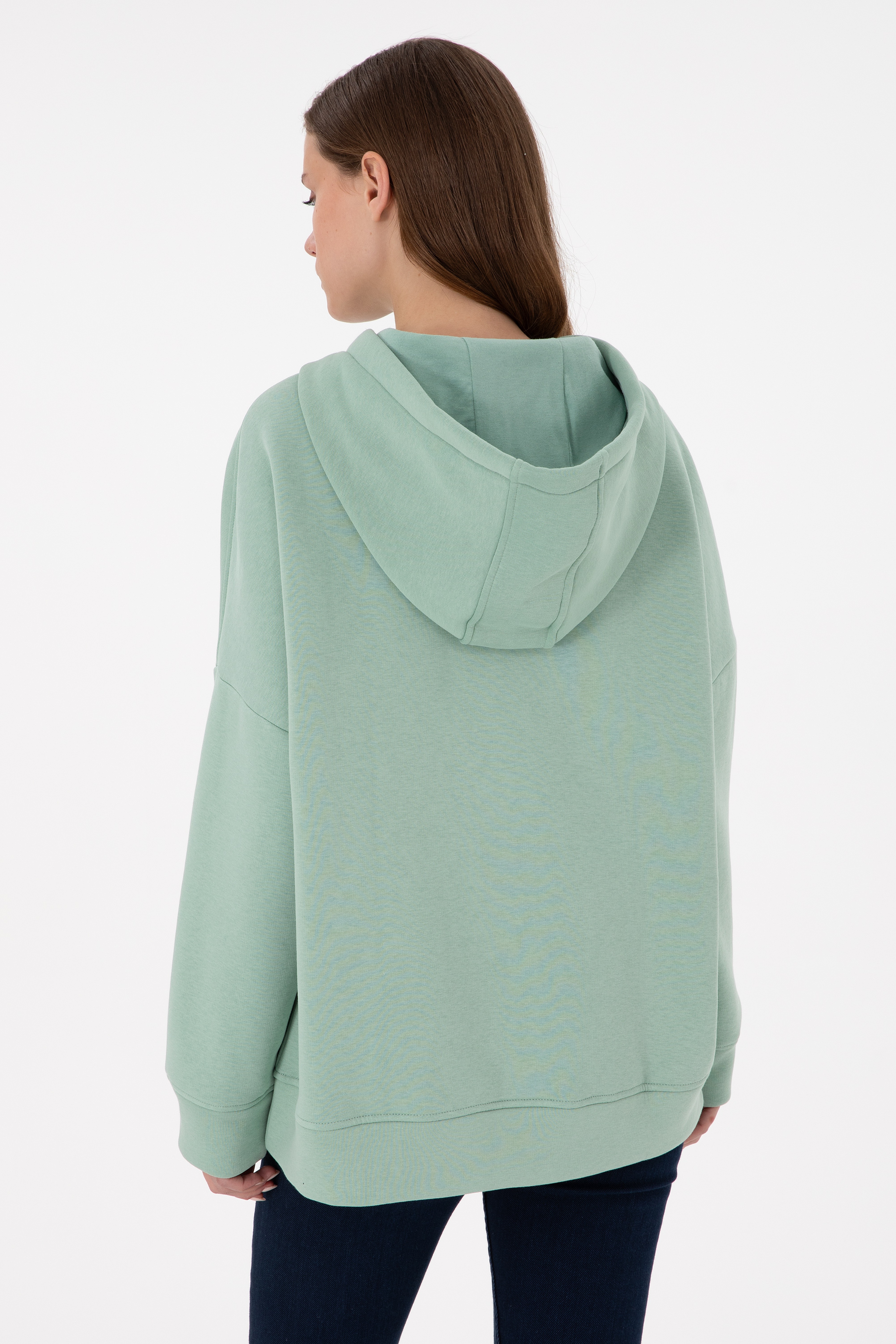 Kadın Su Yeşili Kapüşonlu Sweatshirt