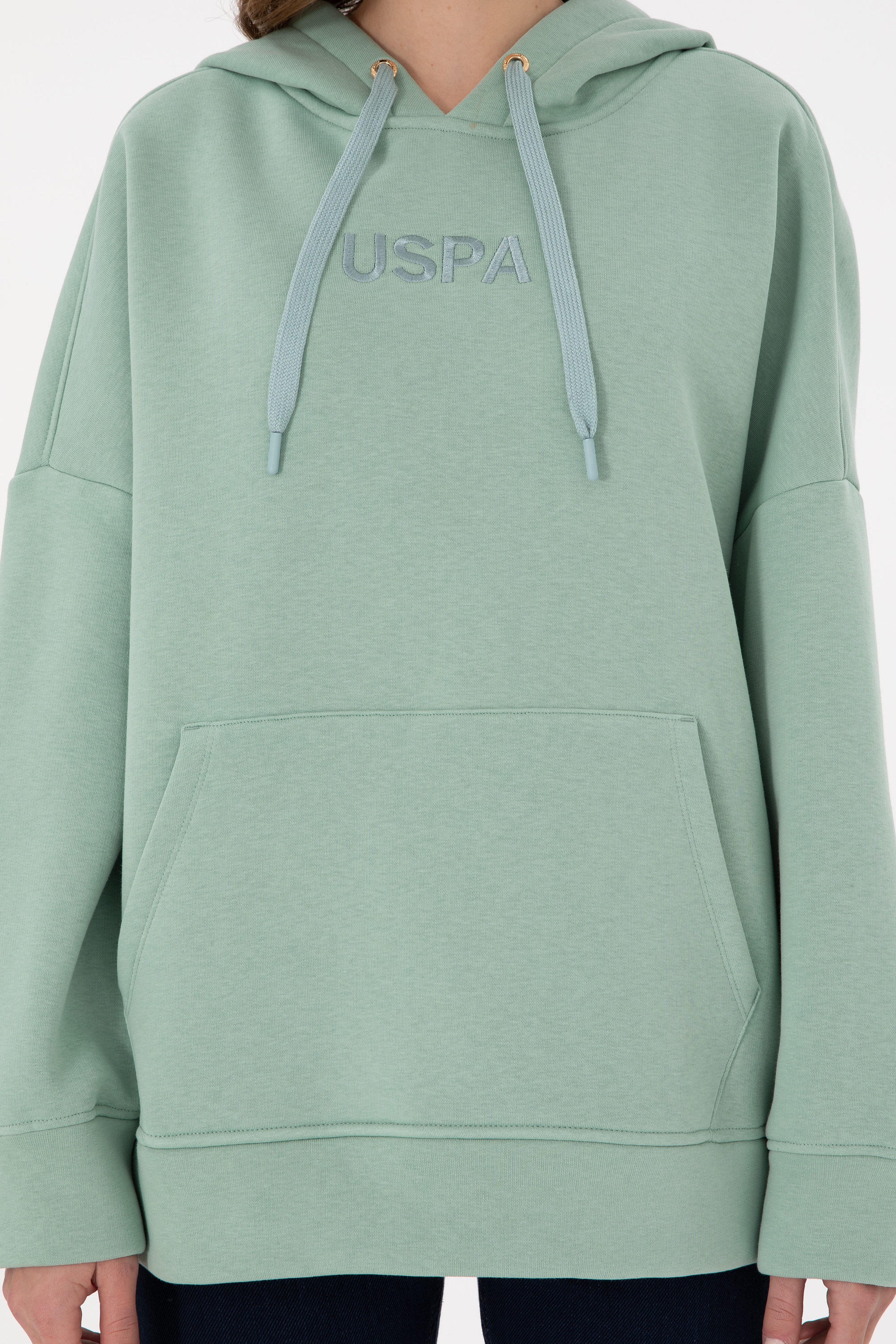 Kadın Su Yeşili Kapüşonlu Sweatshirt