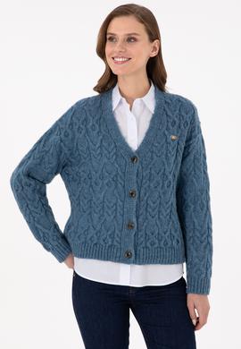 Kadın Saks Triko Hırka - 50293020012