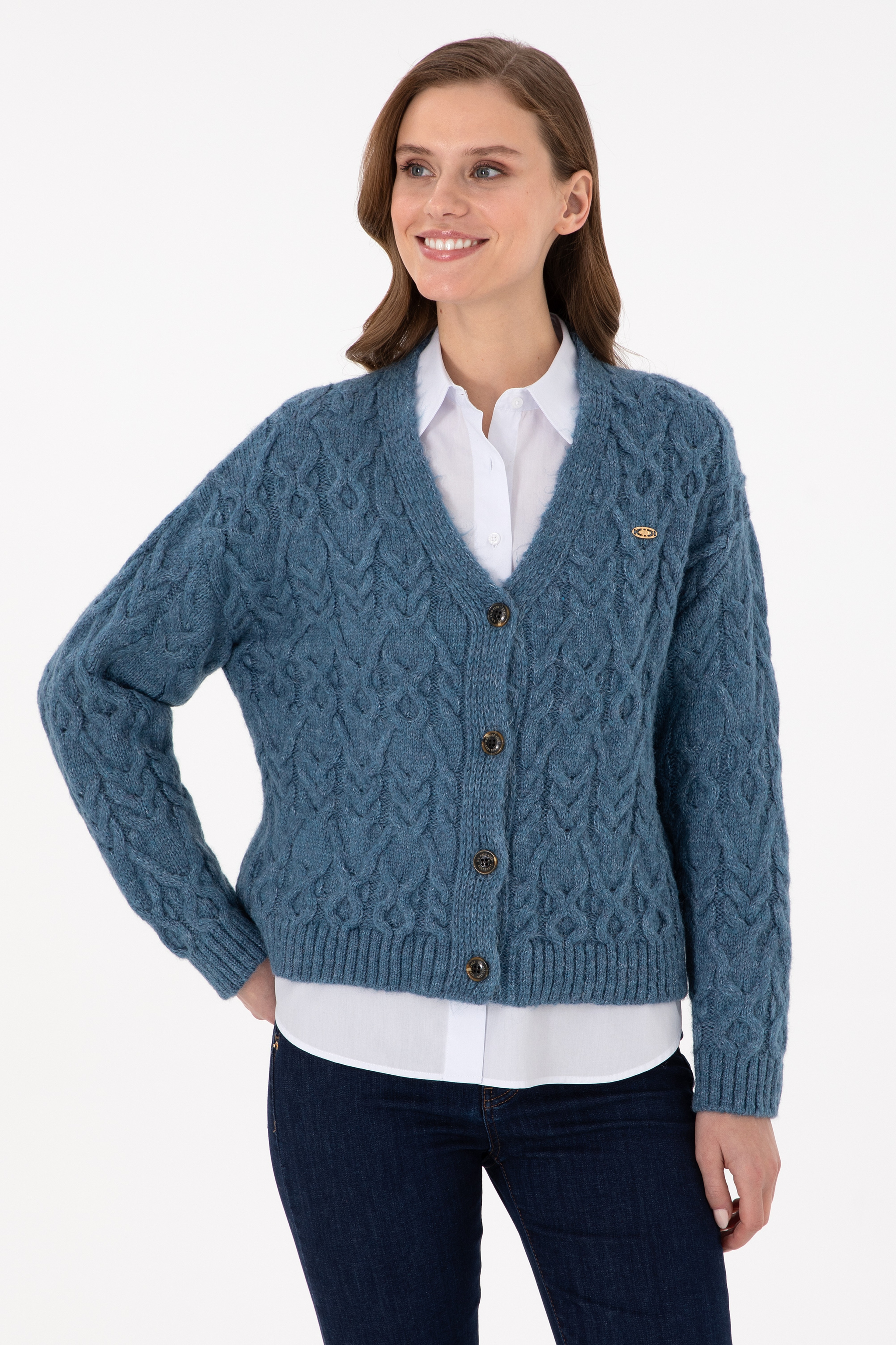 Kadın Saks Triko Hırka - Image 1