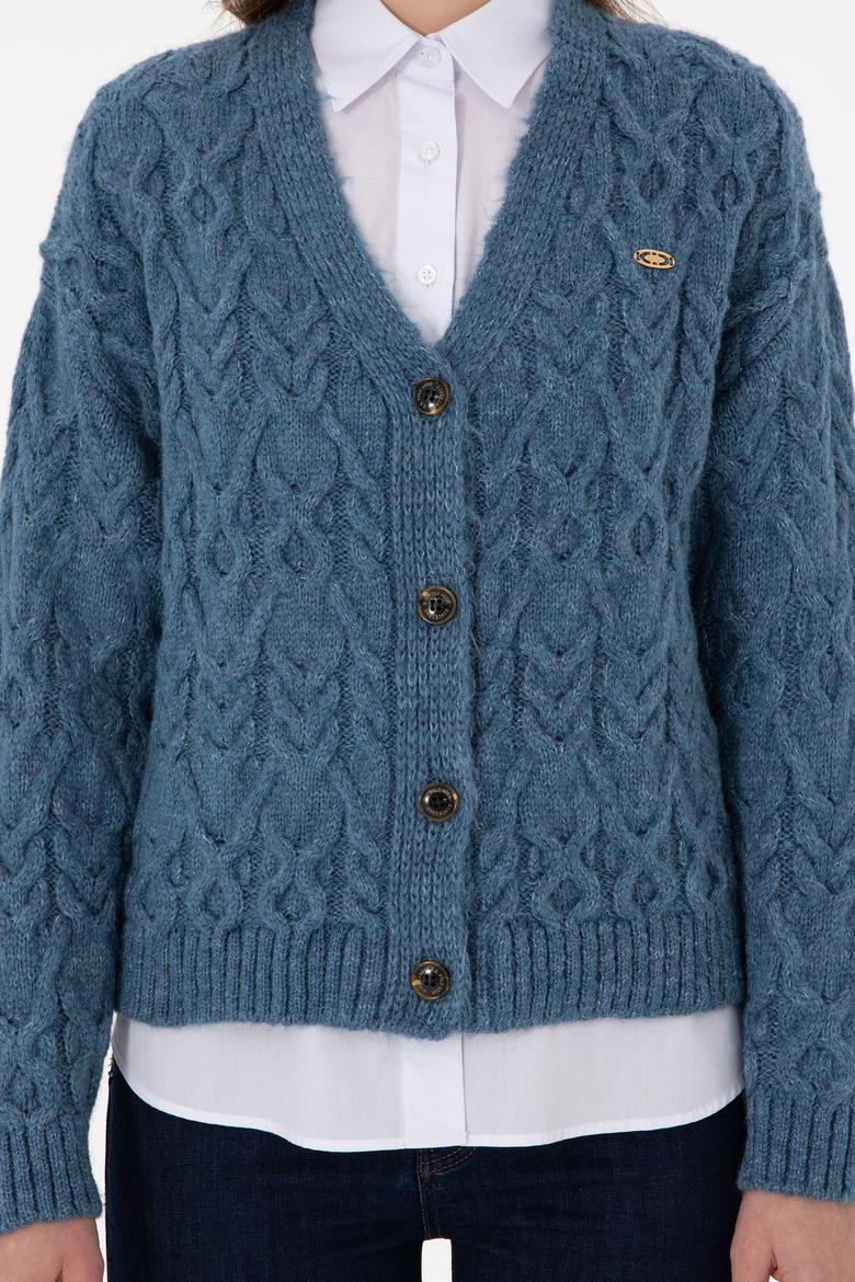 Kadın Saks Triko Hırka - 50293020012