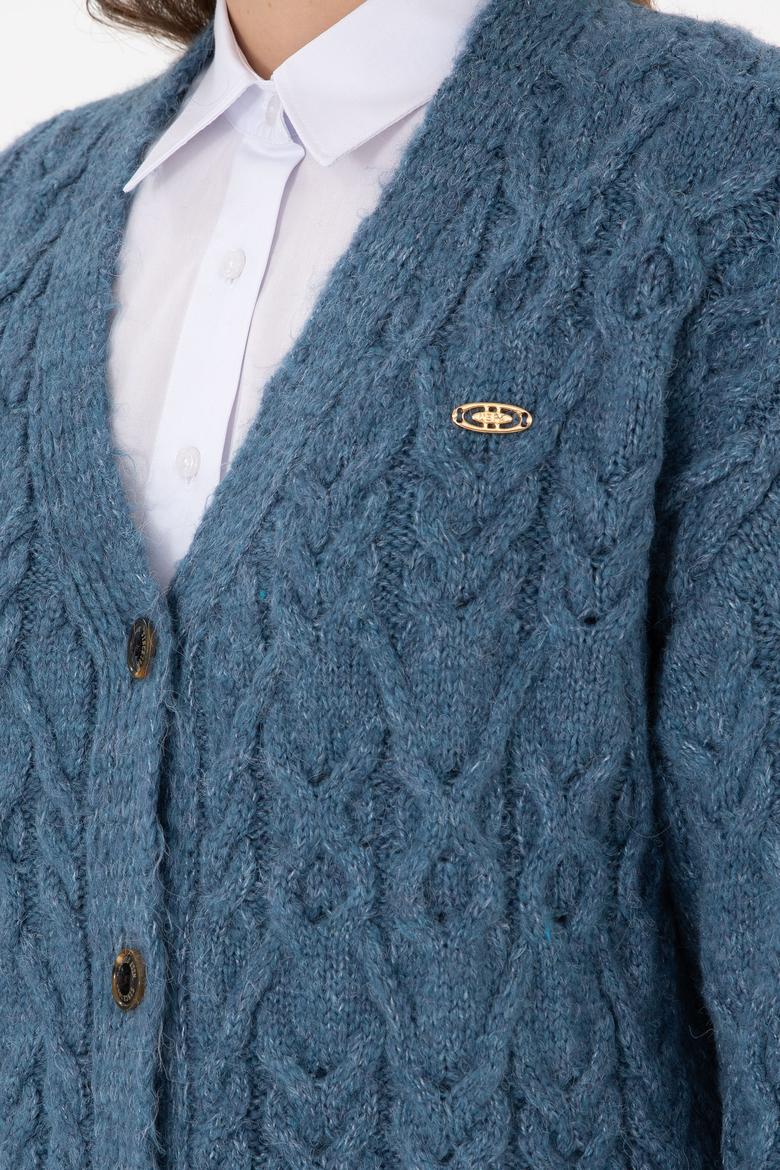 Kadın Saks Triko Hırka - 50293020012