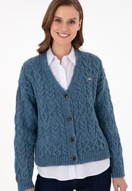 Kadın Saks Triko Hırka - 50293020012