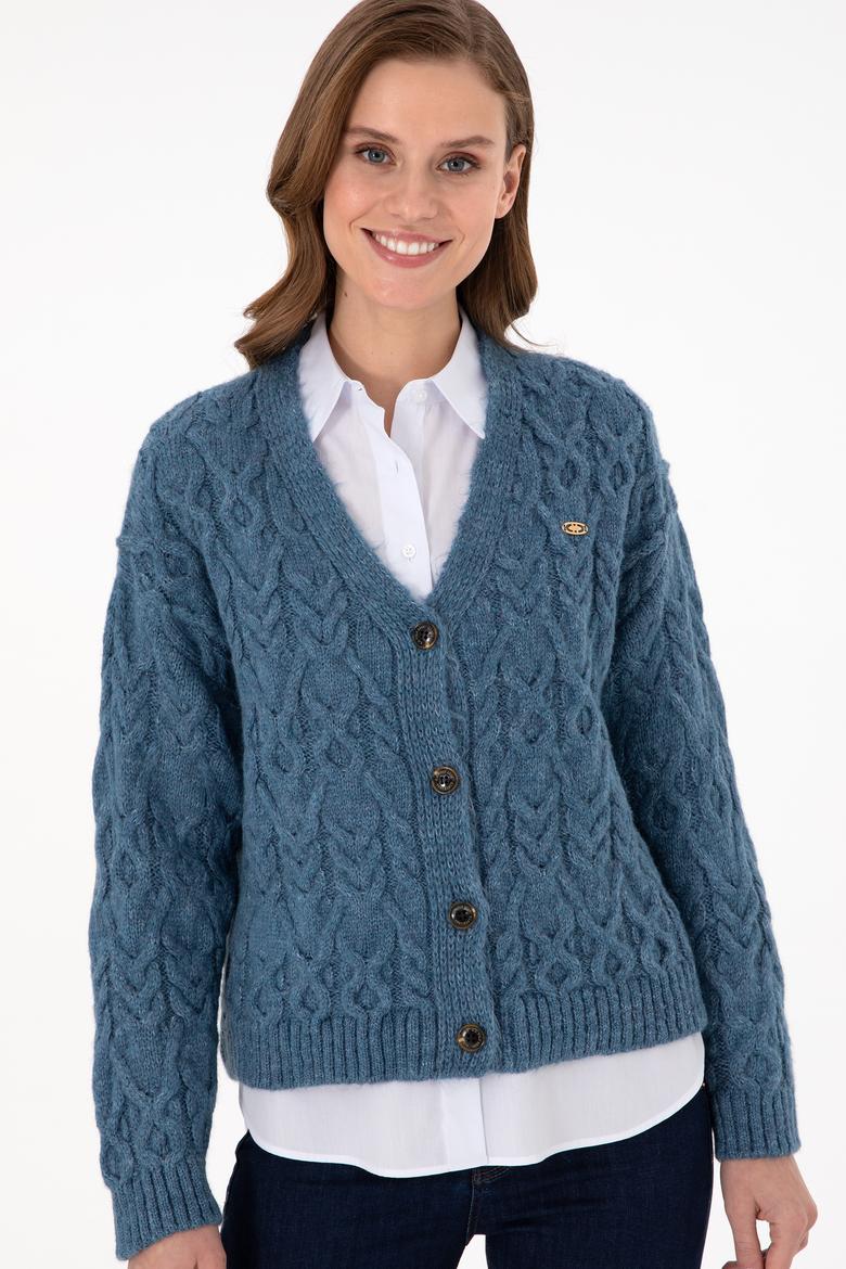 Kadın Saks Triko Hırka - 50293020012