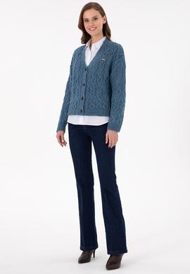 Kadın Saks Triko Hırka - 50293020012