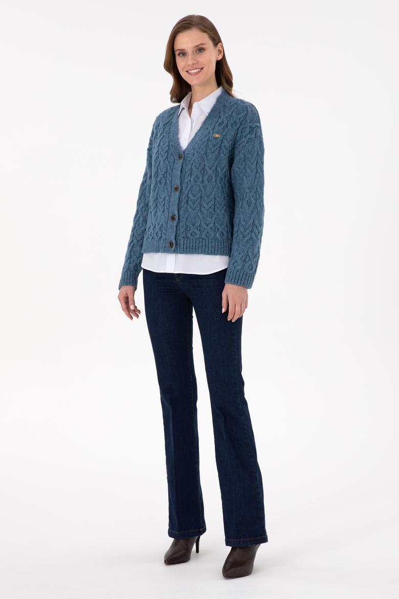 Kadın Saks Triko Hırka - 50293020012