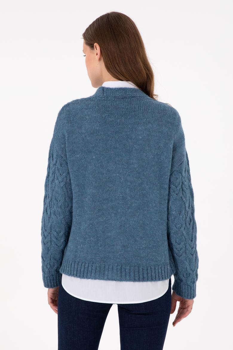 Kadın Saks Triko Hırka - 50293020012