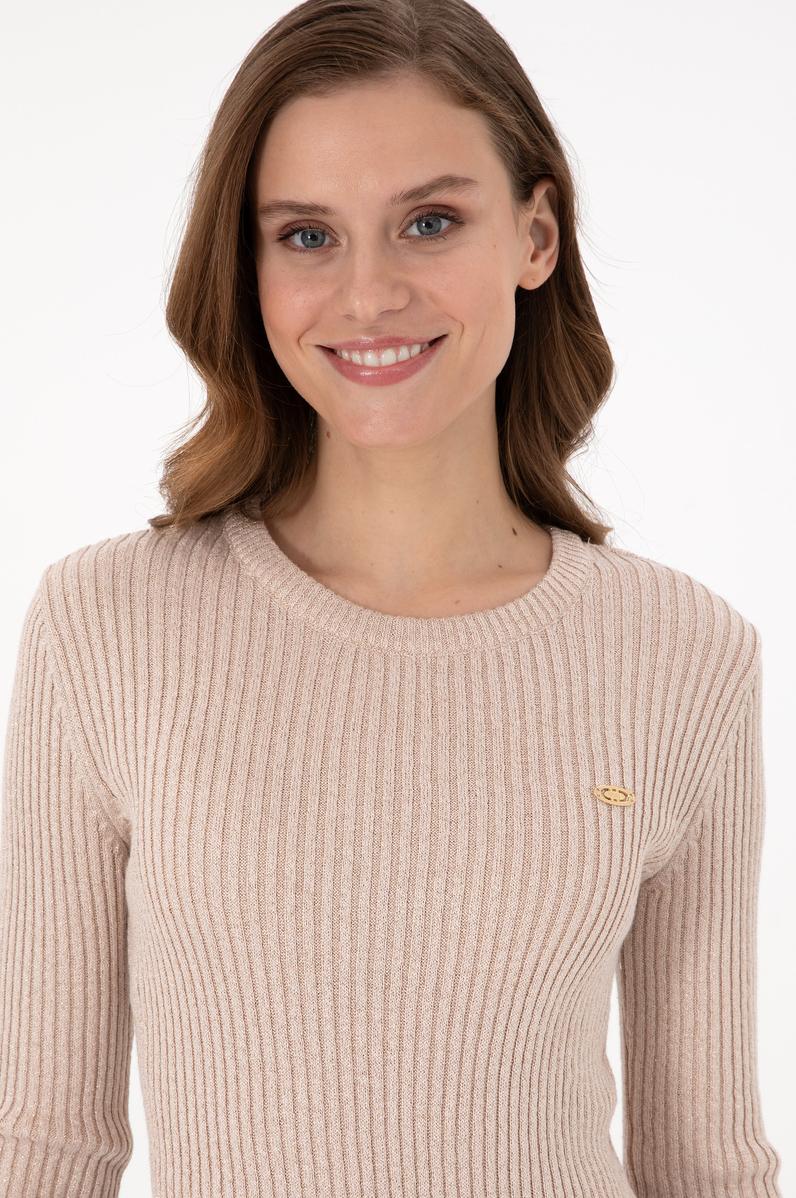 Kadın Taş Simli Bisiklet Yaka Kazak