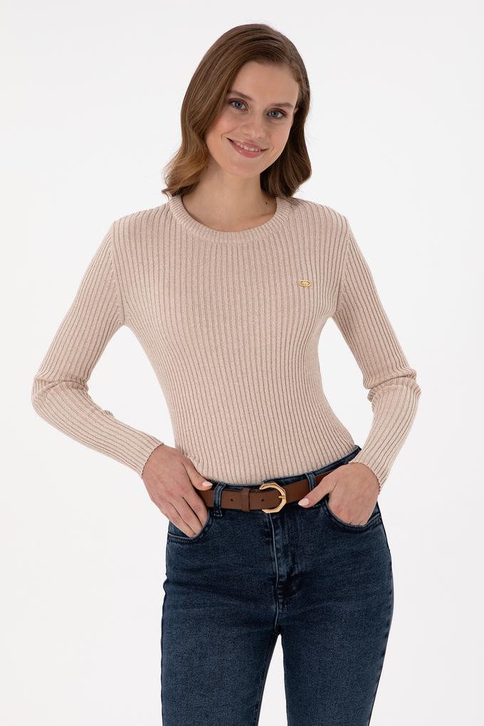 Kadın Taş Simli Bisiklet Yaka Kazak