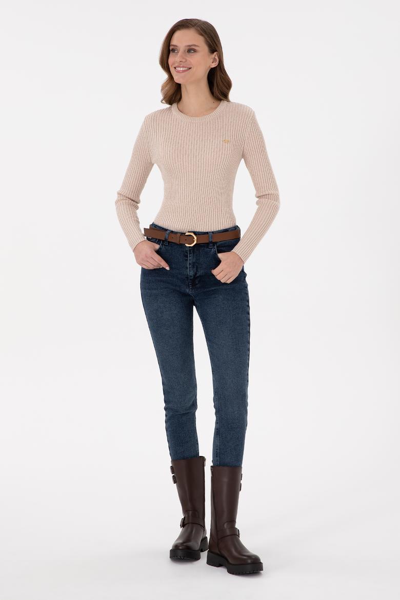 Kadın Taş Simli Bisiklet Yaka Kazak - 50294092007