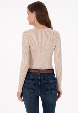 Kadın Taş Simli Bisiklet Yaka Kazak - 50294092007