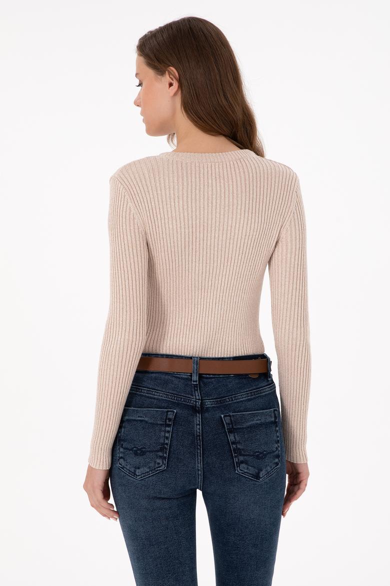 Kadın Taş Simli Bisiklet Yaka Kazak - 50294092007