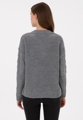 Kadın Gri Melanj Polo Yaka  Kazak - 50291574013