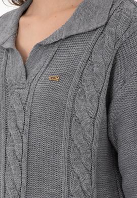 Kadın Gri Melanj Polo Yaka  Kazak - 50291574013