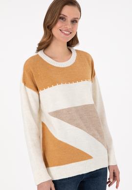 Kadın Camel Melanj Bisiklet Yaka Kazak - 50291575013